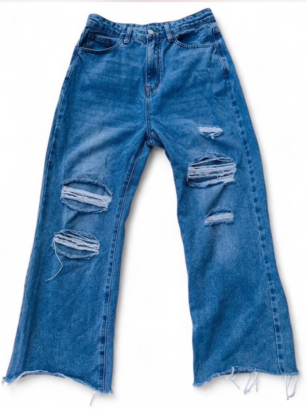 CIDER Y2K Distressed Wide Leg Jeans | Adjustable Waist | Baggy Grunge Denim M